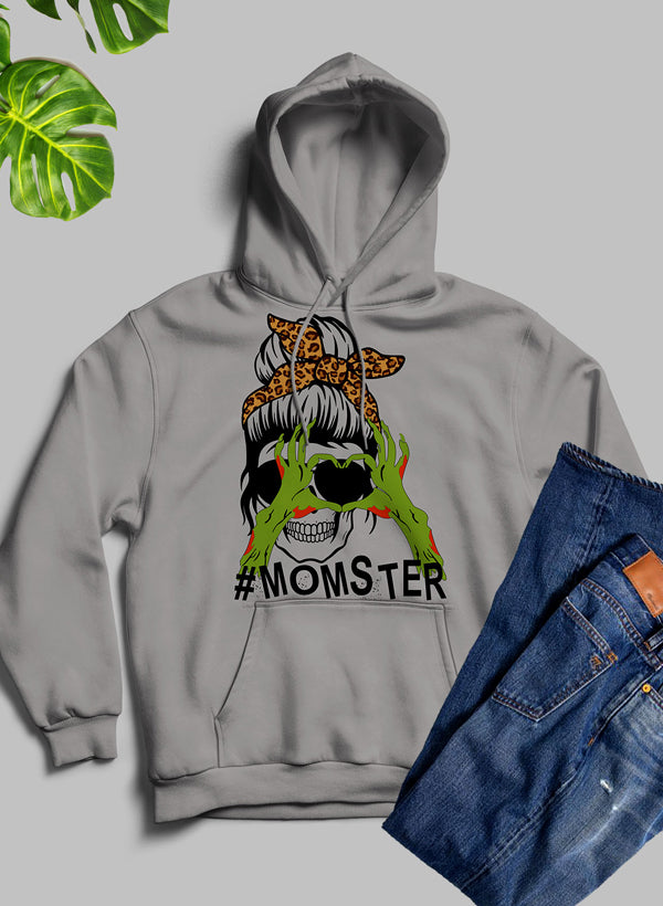 Zombie Mama Hoodie featuring a unique artistic design, cozy fleece lining, and adjustable hood for comfort.