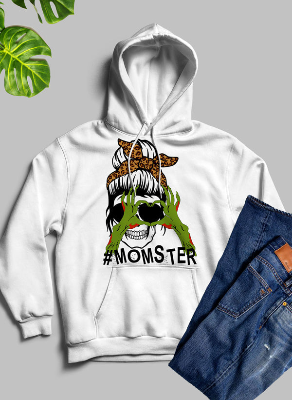 Zombie Mama Hoodie featuring a unique artistic design, cozy fleece lining, and adjustable hood for comfort.