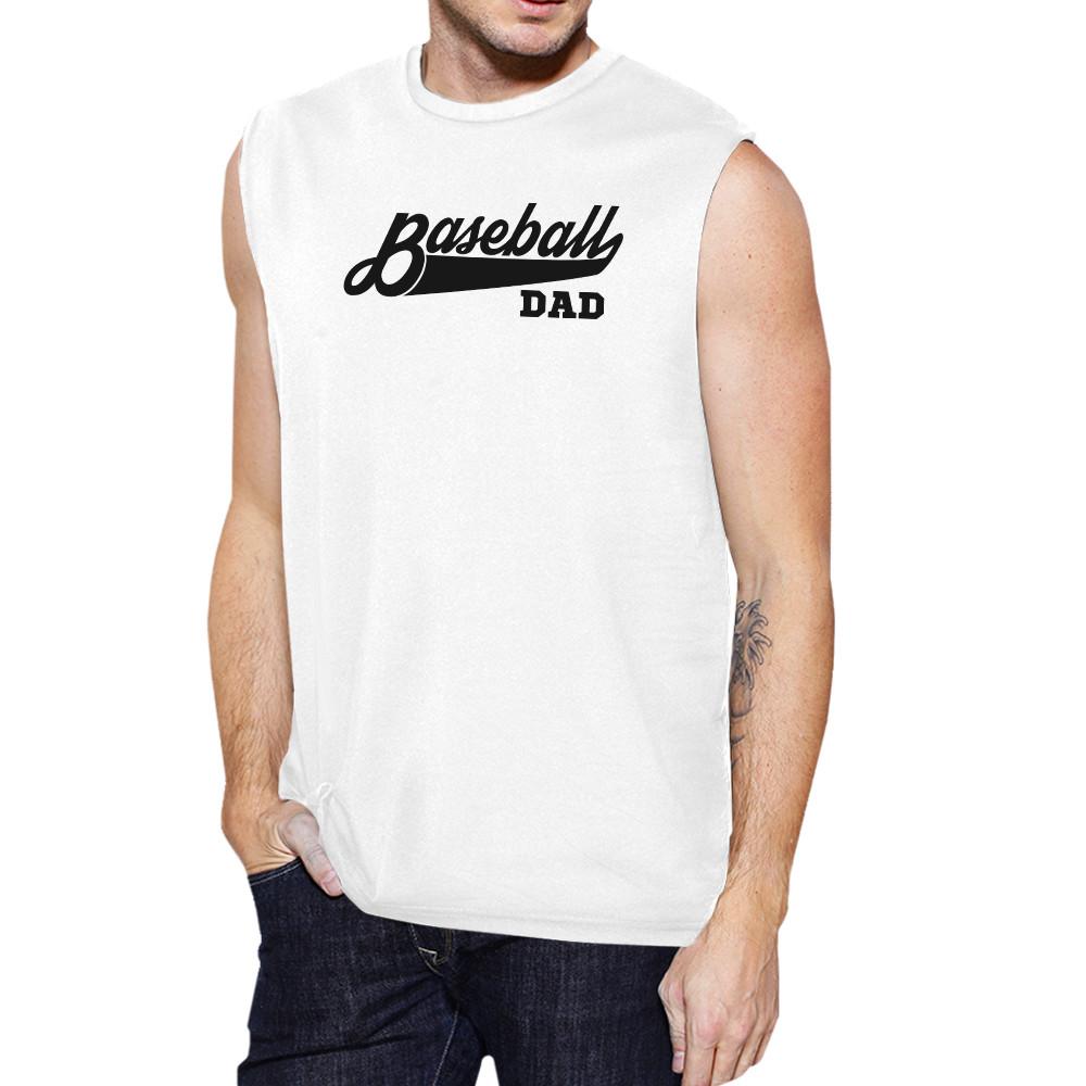 Baseball Dad Men's White Muscle Tank Top featuring unique graphic design, made of 100% ring spun cotton.