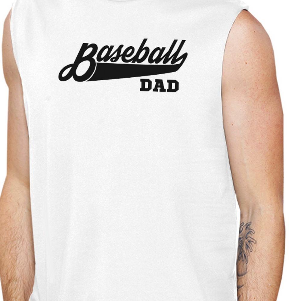 Baseball Dad Men's White Muscle Tank Top featuring unique graphic design, made of 100% ring spun cotton.