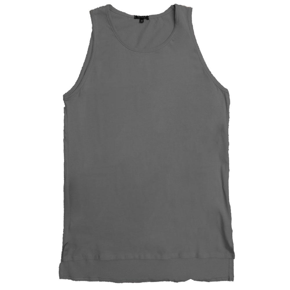 A stylish BASIC TANK featuring a hi-low design and muscle tank style, made from super-soft fabric, perfect for layering.