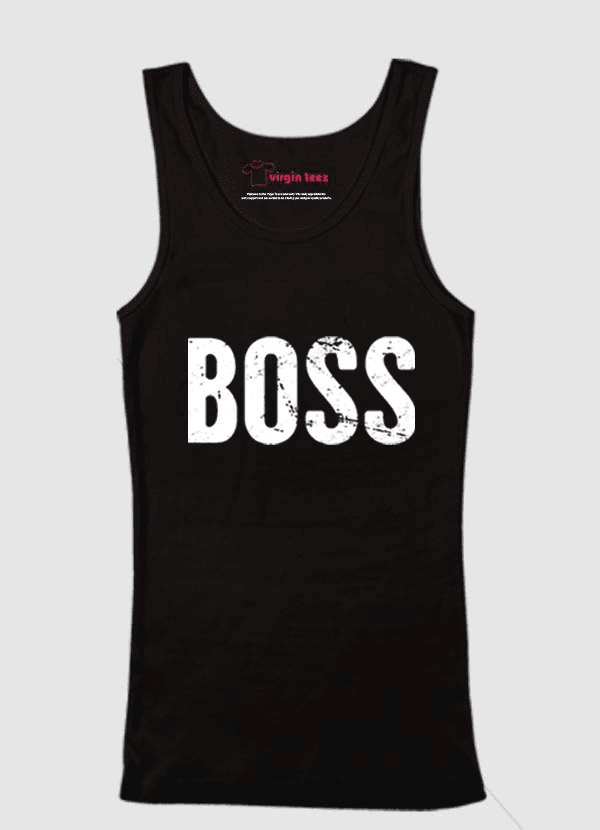 A stylish Boss Tank Top made from 100% cotton, available in various colors including black, white, and navy blue, showcasing its soft fabric and modern fit.