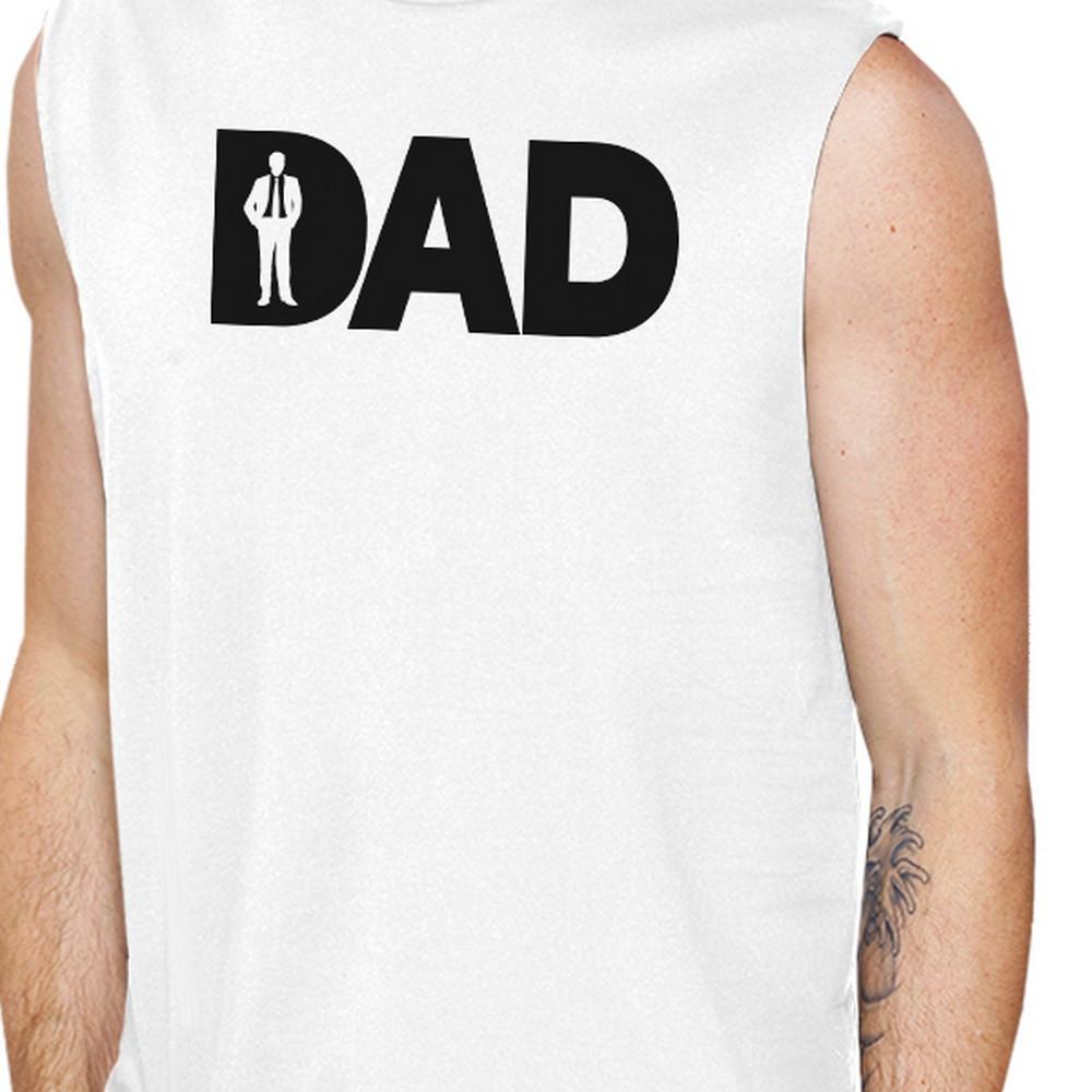 Dad Business Men's White Working Dad Muscle Tank made of 100% ring spun cotton, featuring a comfortable fit and eco-friendly printing, perfect for Father's Day gifts.