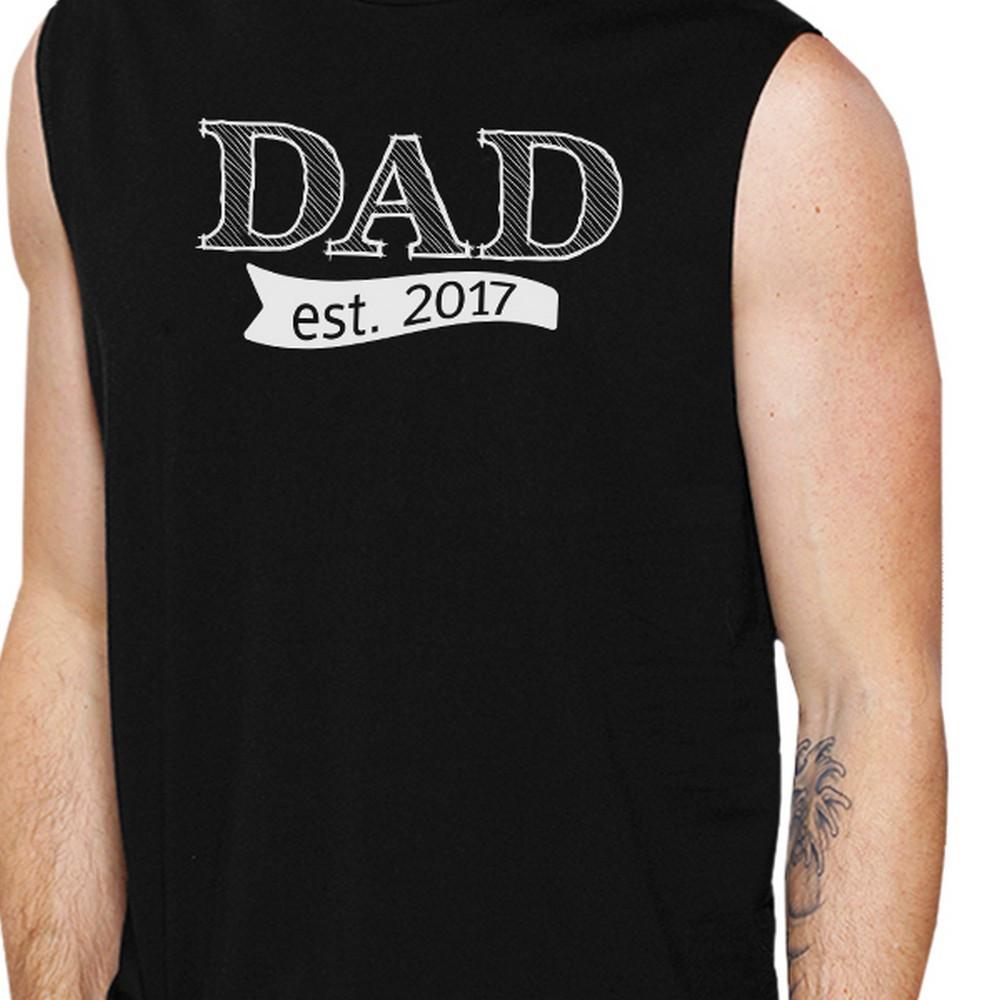 Men's black graphic muscle top featuring 'Dad Est 2017' design, made from 100% ring spun cotton, perfect for Father's Day gifts.