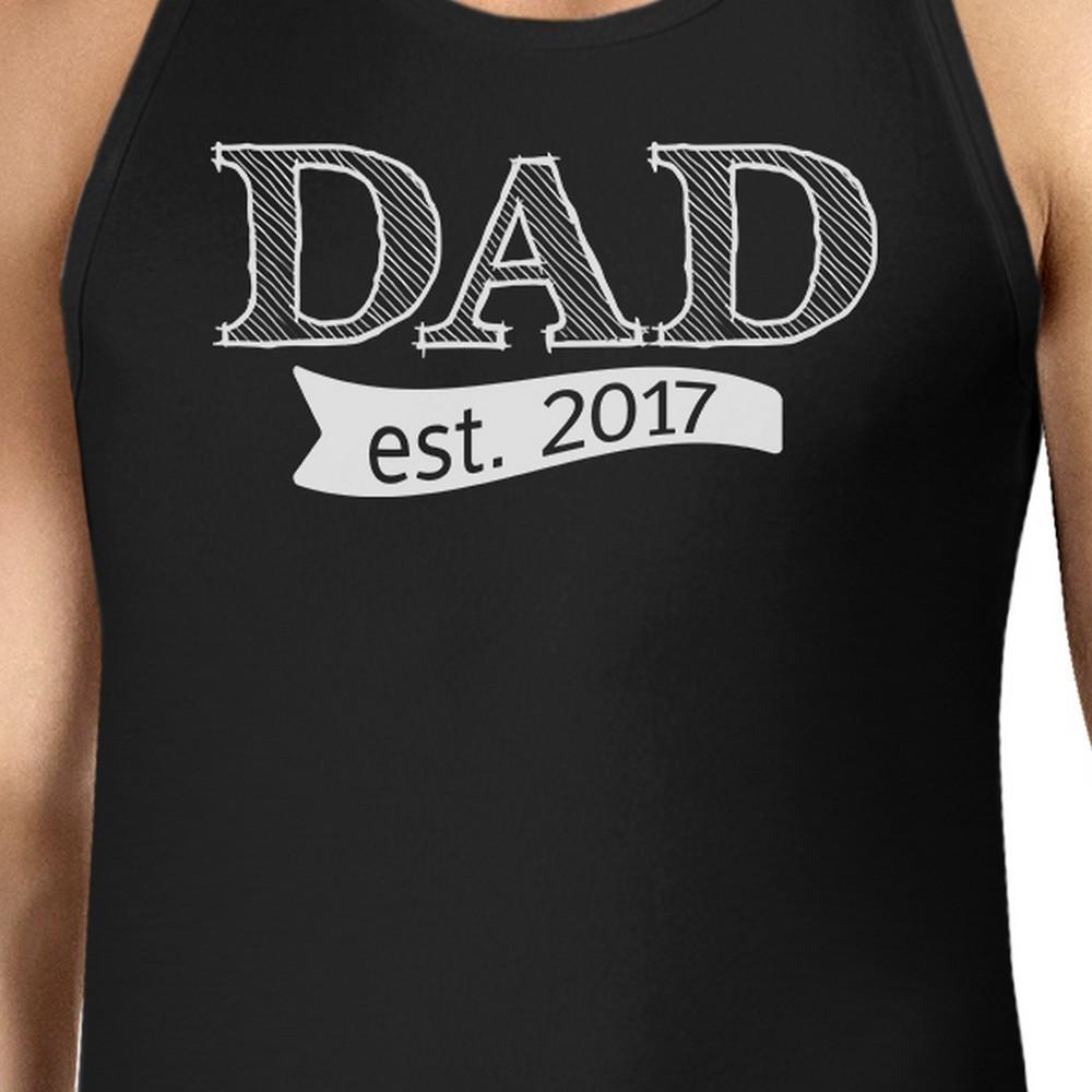 Men's black tank top with unique graphic design 'Dad Est 2017', made from 100% ring spun cotton, perfect for Father's Day gifts.