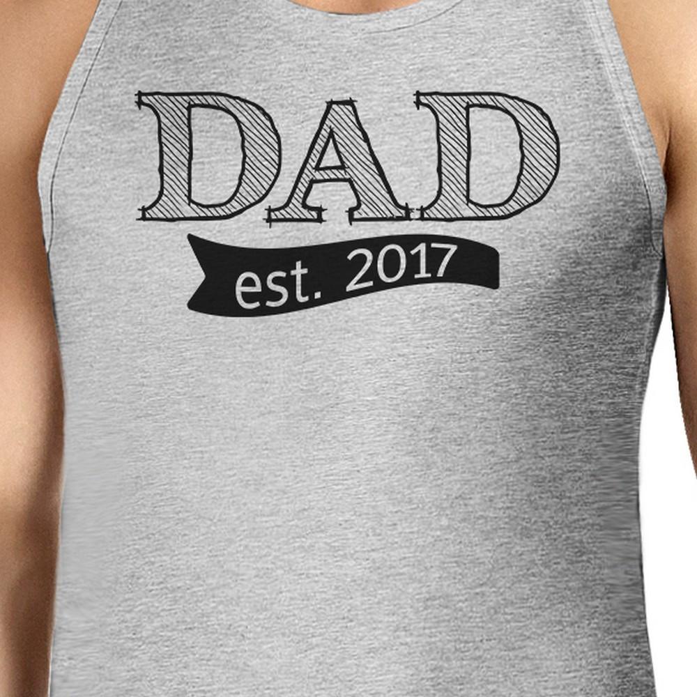 Men's grey cotton tank top with 'Dad Est 2017' graphic design, perfect for Father's Day gifts.