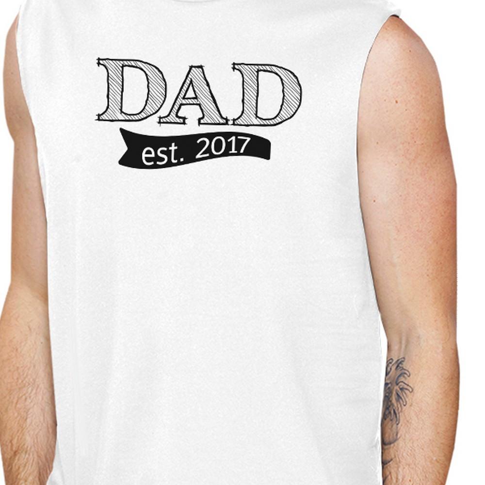 Dad Est 2017 Men's White Muscle Tank, made of 100% ring spun cotton, featuring a stylish design perfect for Father's Day gifts.