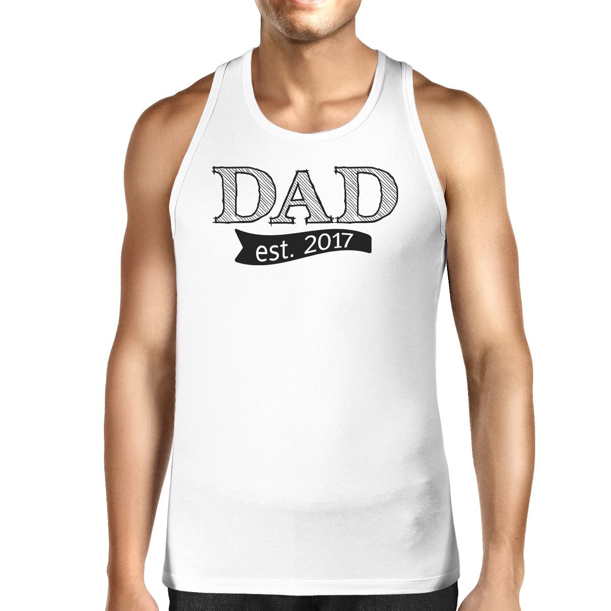 Dad Est 2017 Men's White Sleeveless Top featuring a fun graphic design, made of 100% ring spun cotton for comfort.