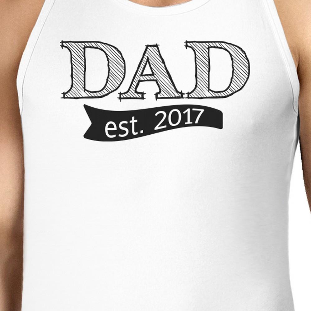 Dad Est 2017 Men's White Sleeveless Top featuring a fun graphic design, made of 100% ring spun cotton for comfort.