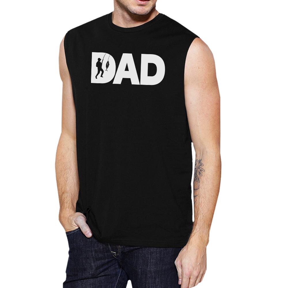 Dad Fish Men's Black Sleeveless Tank Top featuring a unique design, made from 100% ring spun cotton, perfect for Father's Day gifts.