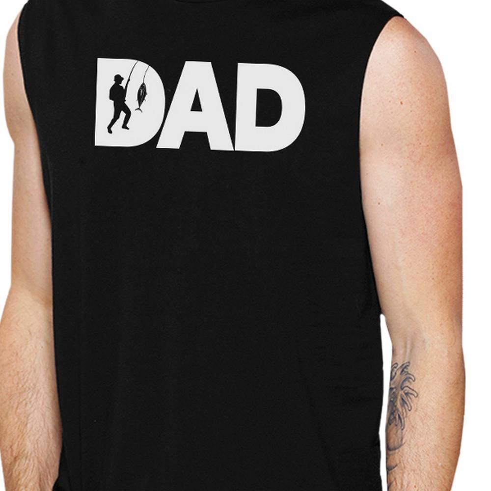 Dad Fish Men's Black Sleeveless Tank Top featuring a unique design, made from 100% ring spun cotton, perfect for Father's Day gifts.