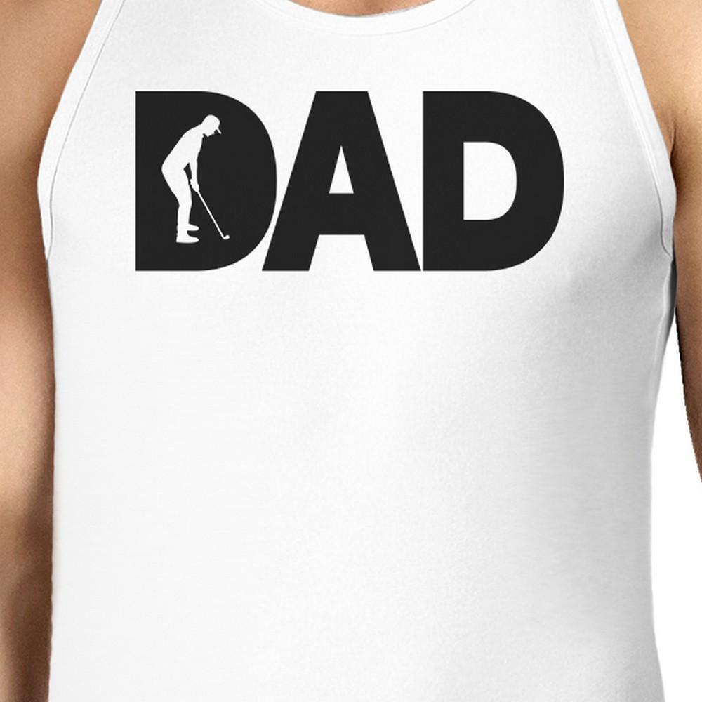 Dad Golf Men's White Graphic Tank featuring a unique design, made from 100% ring spun cotton, perfect for Father's Day gifts.