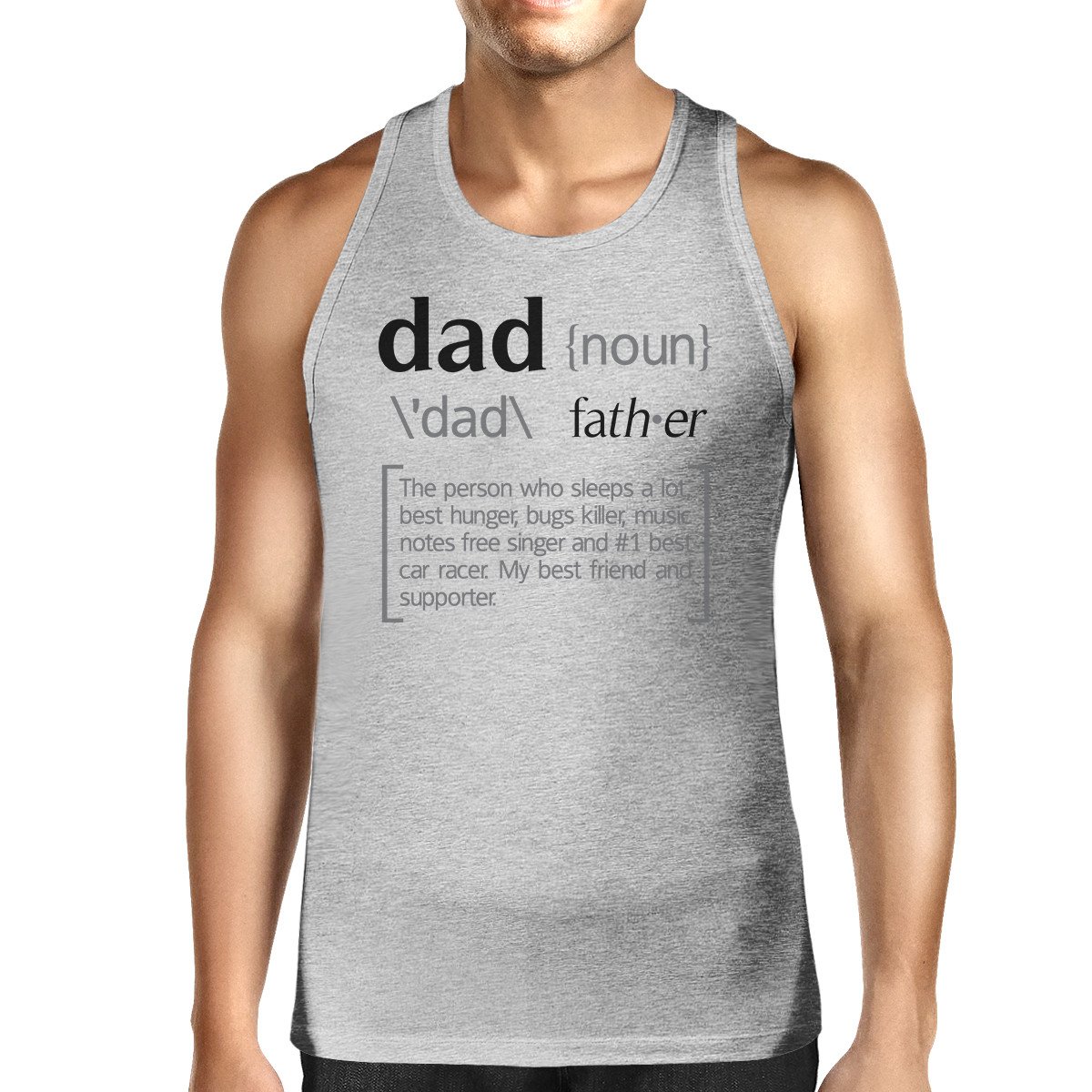 Men's grey cotton tank top with unique Dad Noun graphic design, perfect for Father's Day gifts.