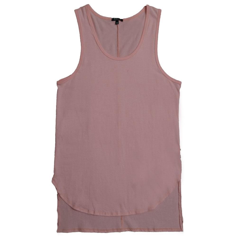 HI LOW TANK in rose color featuring a stylish hi-lo design and muscle tank style, perfect for casual wear.