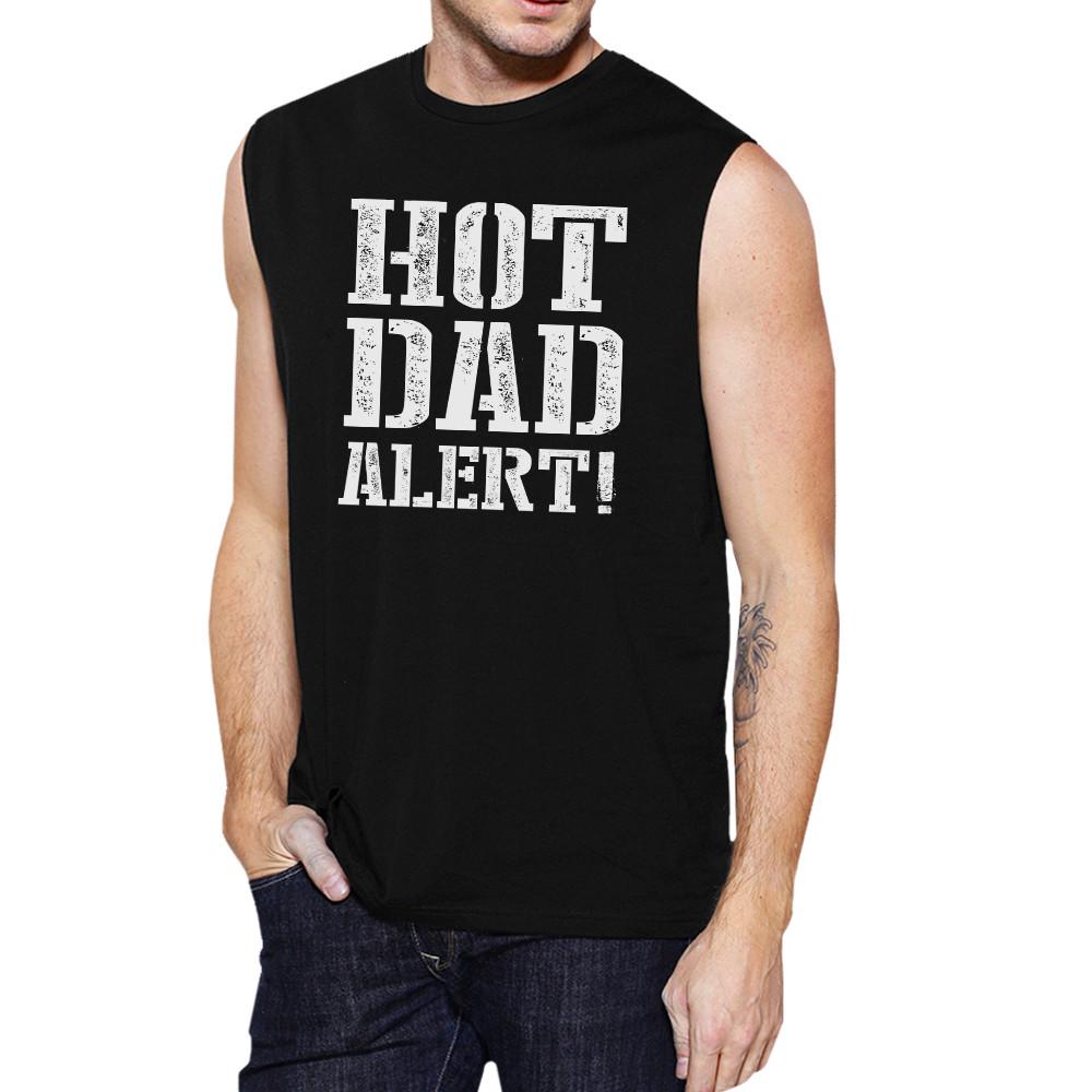 Hot Dad Alert Men's Black Graphic Muscle T Shirt featuring a unique design, made from 100% ring spun cotton for comfort.