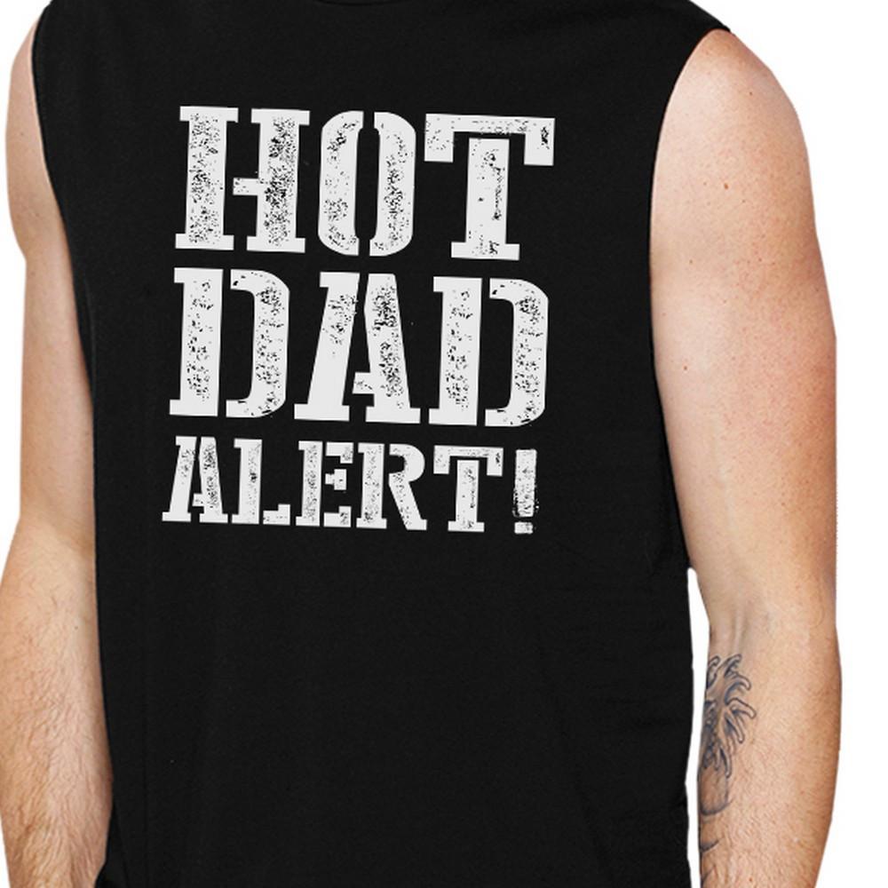 Hot Dad Alert Men's Black Graphic Muscle T Shirt featuring a unique design, made from 100% ring spun cotton for comfort.