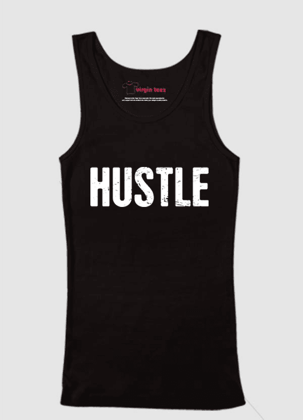 Hustle Tank Top made from 100% cotton, featuring vibrant designs and available in multiple colors, perfect for casual wear.