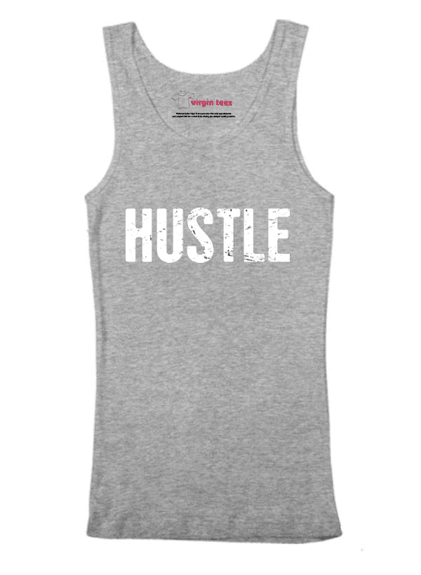 Hustle Tank Top made from 100% cotton, featuring vibrant designs and available in multiple colors, perfect for casual wear.