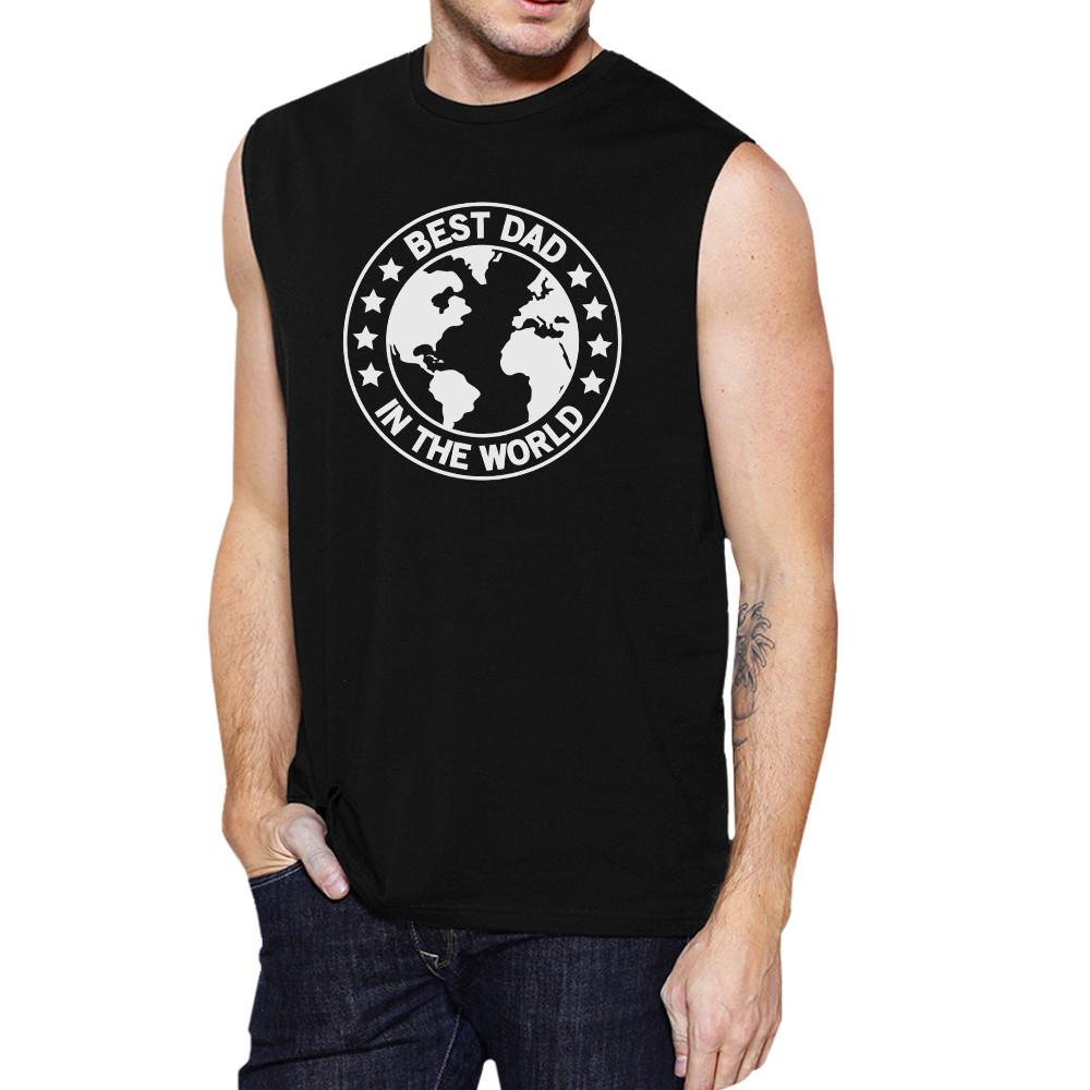 Men's black tank top featuring a funny design that reads 'World Best Dad', made from 100% ring spun cotton for comfort.