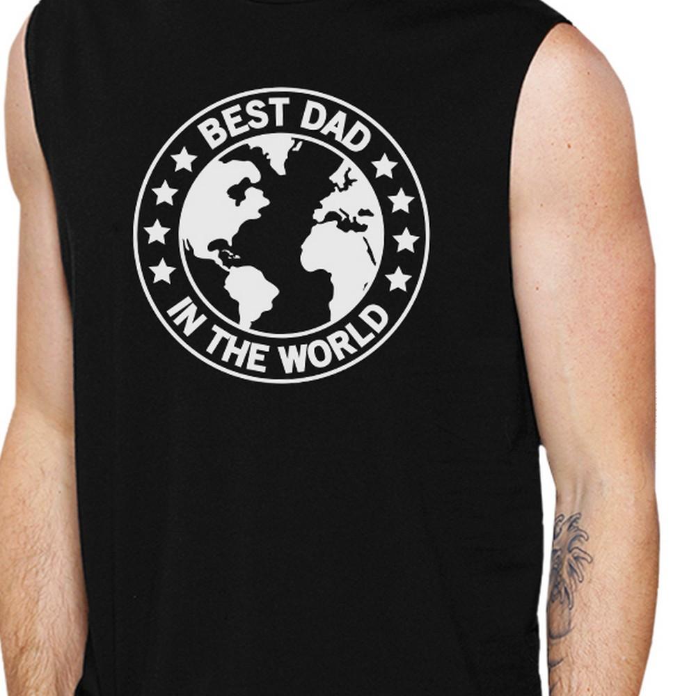 Men's black tank top featuring a funny design that reads 'World Best Dad', made from 100% ring spun cotton for comfort.