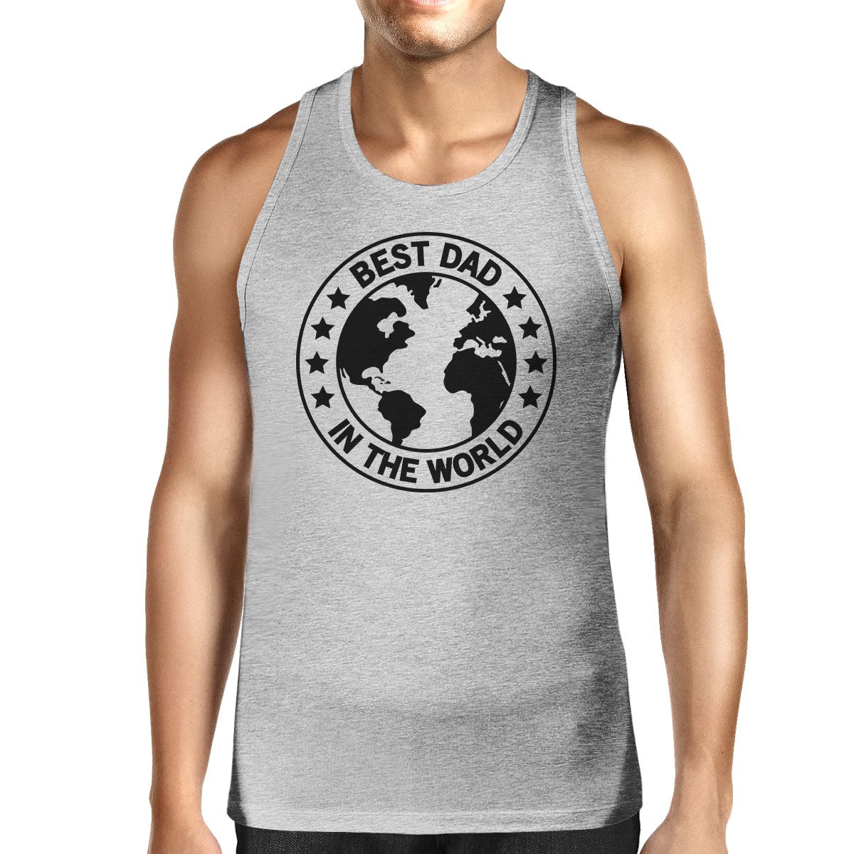 Men's grey sleeveless tee featuring 'World Best Dad' graphic design, made from 100% ring spun cotton, perfect for Father's Day gifts.