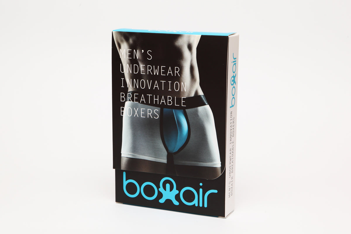 BoxAir Cooling Underwear in Black, featuring ergonomic design and advanced cooling technology for men's comfort and health.