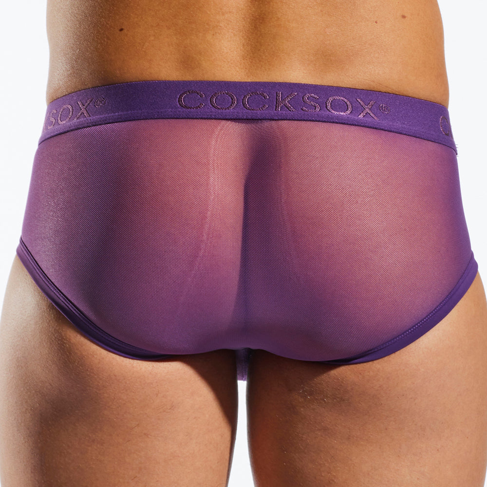 COCKSOX CX76ME Mesh Sports Brief showcasing sheer fabric and elastic waistband, designed for men's comfort and style.