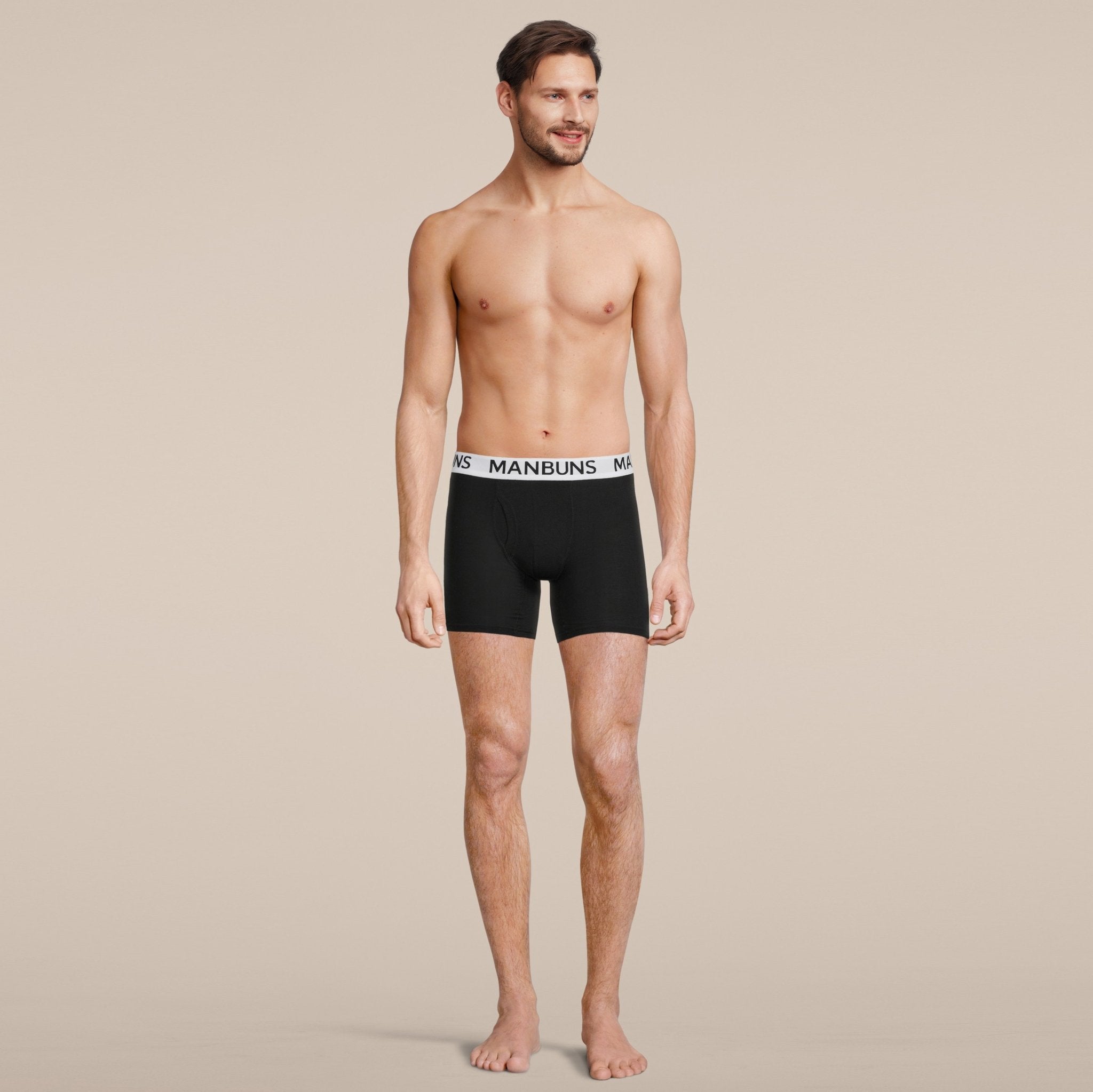 Men's Classic Black Boxer Brief Underwear made from breathable microfiber with nut sack technology for comfort and support.