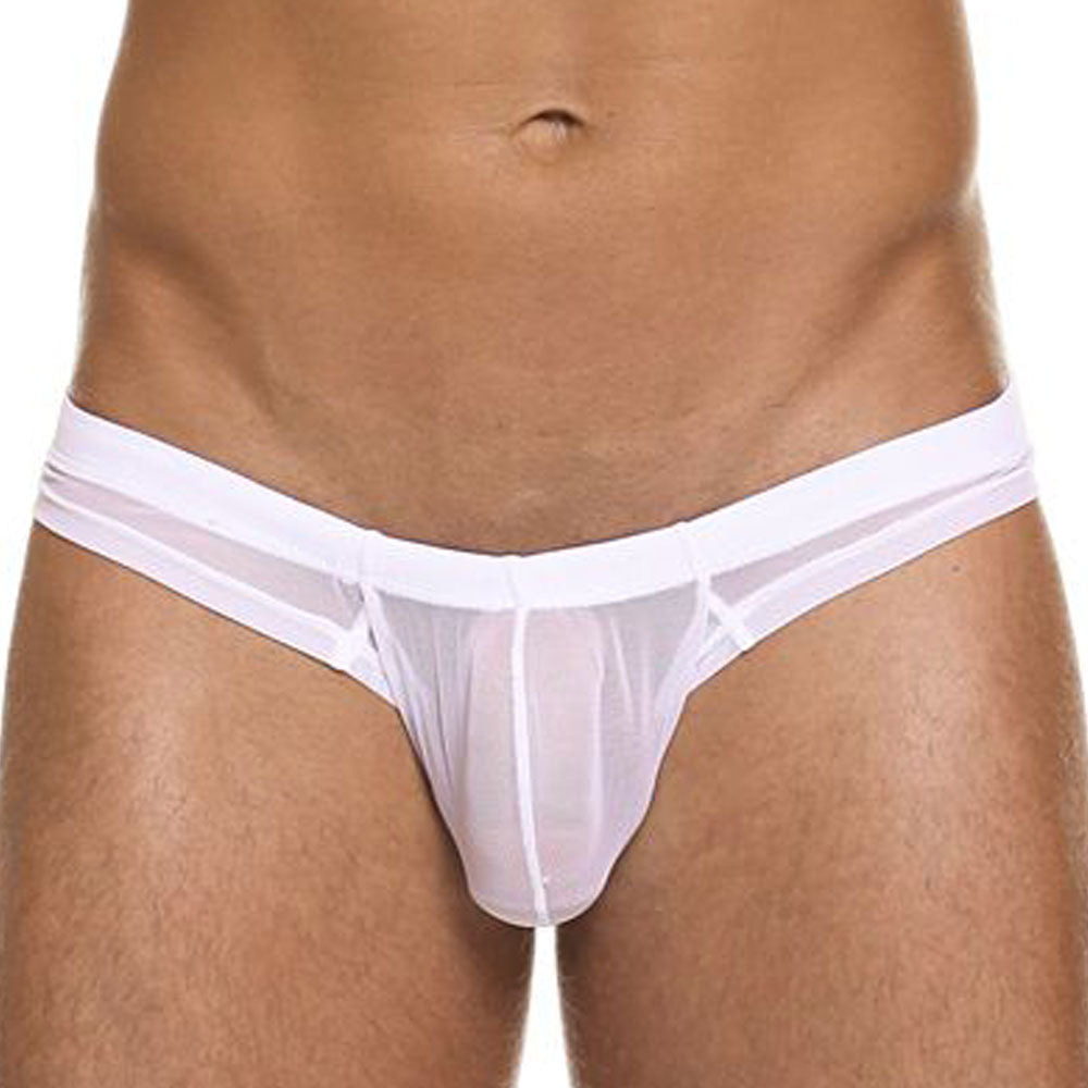 Cover Male CM122 Cheeky Boxer Sheer in white, showcasing a snug fit and sheer fabric design.