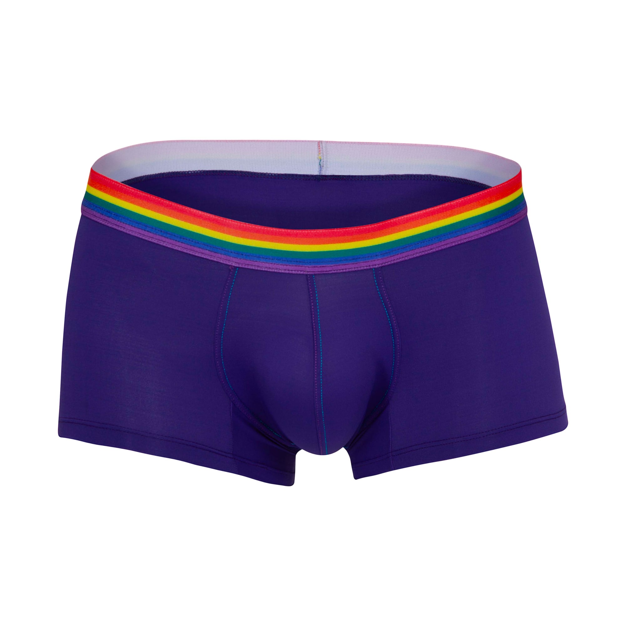 Daddy DDG011 Rainbow Strap Boxer Trunk featuring a vibrant rainbow strap and soft fabric blend of polyamide and spandex.