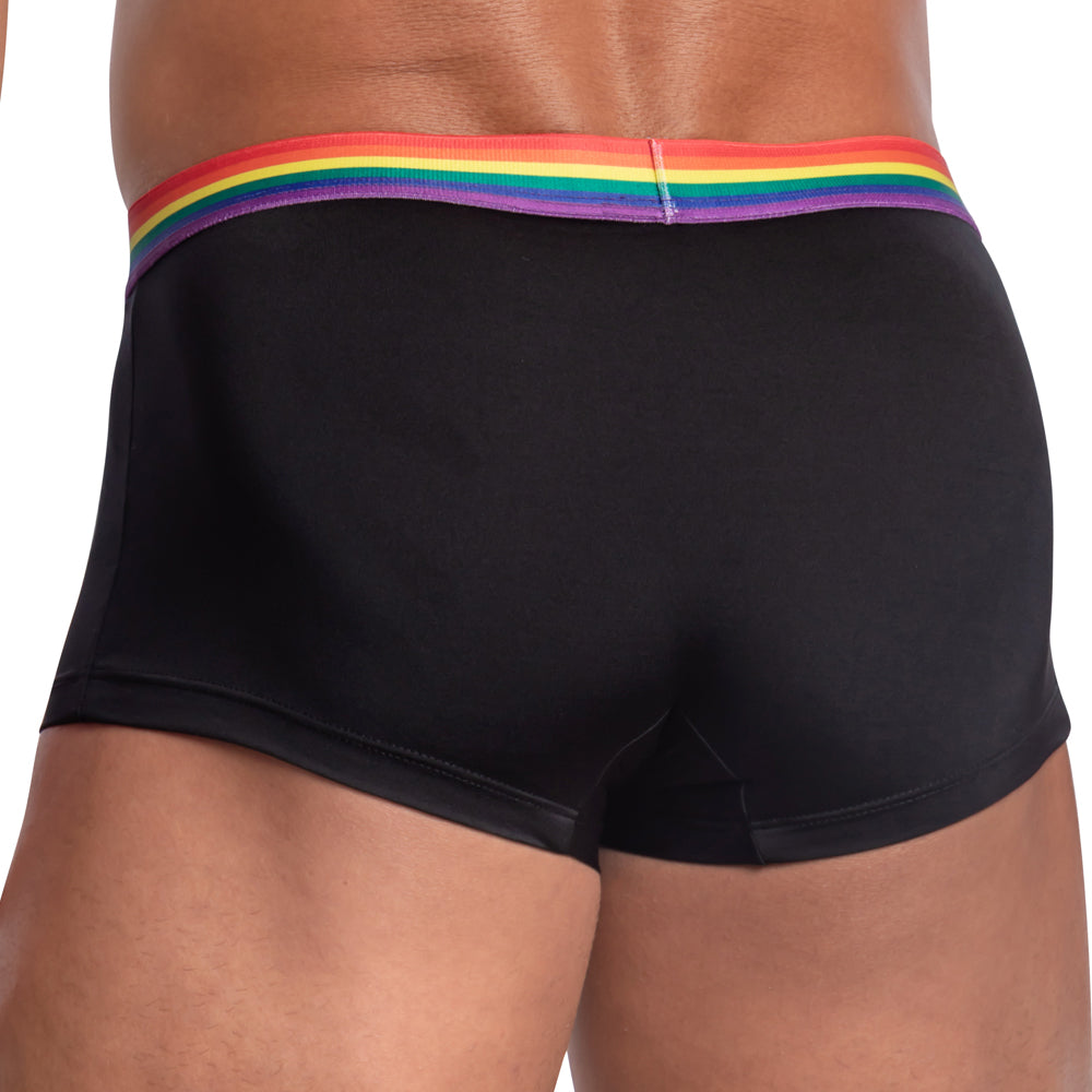 Daddy DDG011 Rainbow Strap Boxer Trunk featuring a vibrant rainbow strap and soft fabric blend of polyamide and spandex.