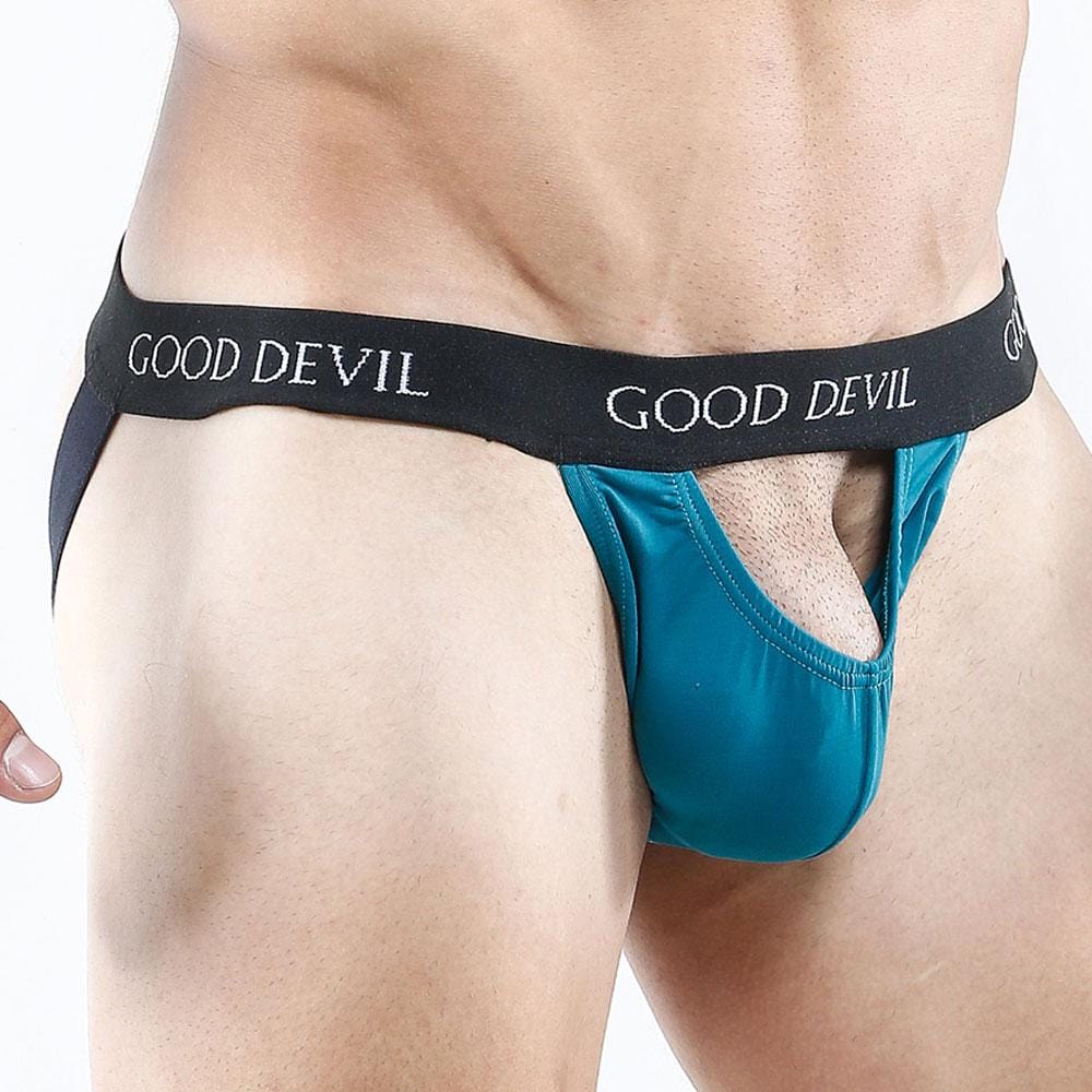 Good Devil GDE004 Vibrate and Explore Jockstrap featuring a revealing cut-out pouch and stylish design.