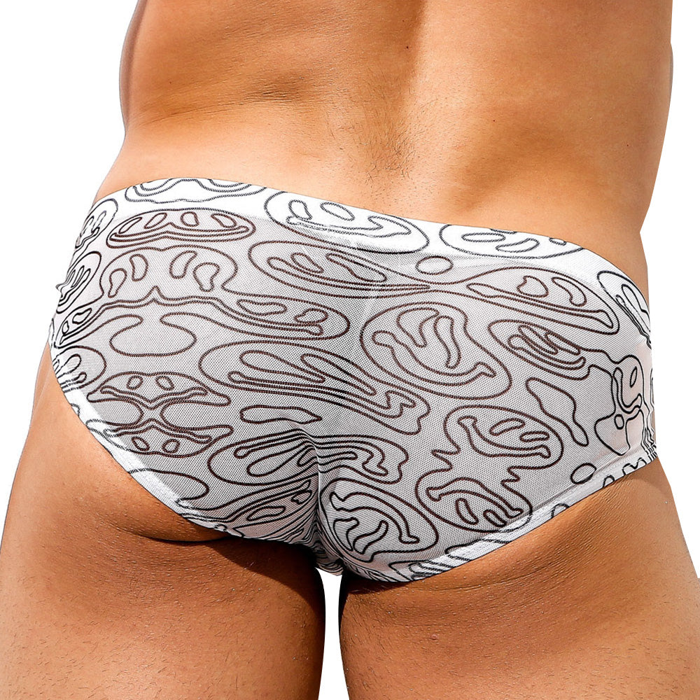 Intymen INJ071 Distortion Brief showcasing unique print and high-cut design for men's comfort and style.