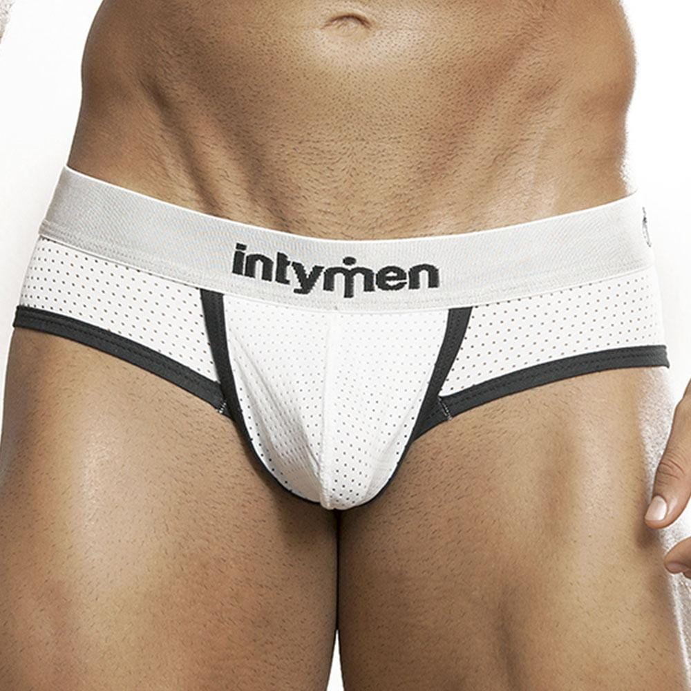 Intymen INT6604 Mesh Trim Brief in grey with stylish mesh design and accent piping, showcasing the center contoured pouch.