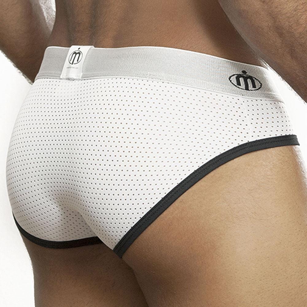 Intymen INT6604 Mesh Trim Brief in grey with stylish mesh design and accent piping, showcasing the center contoured pouch.