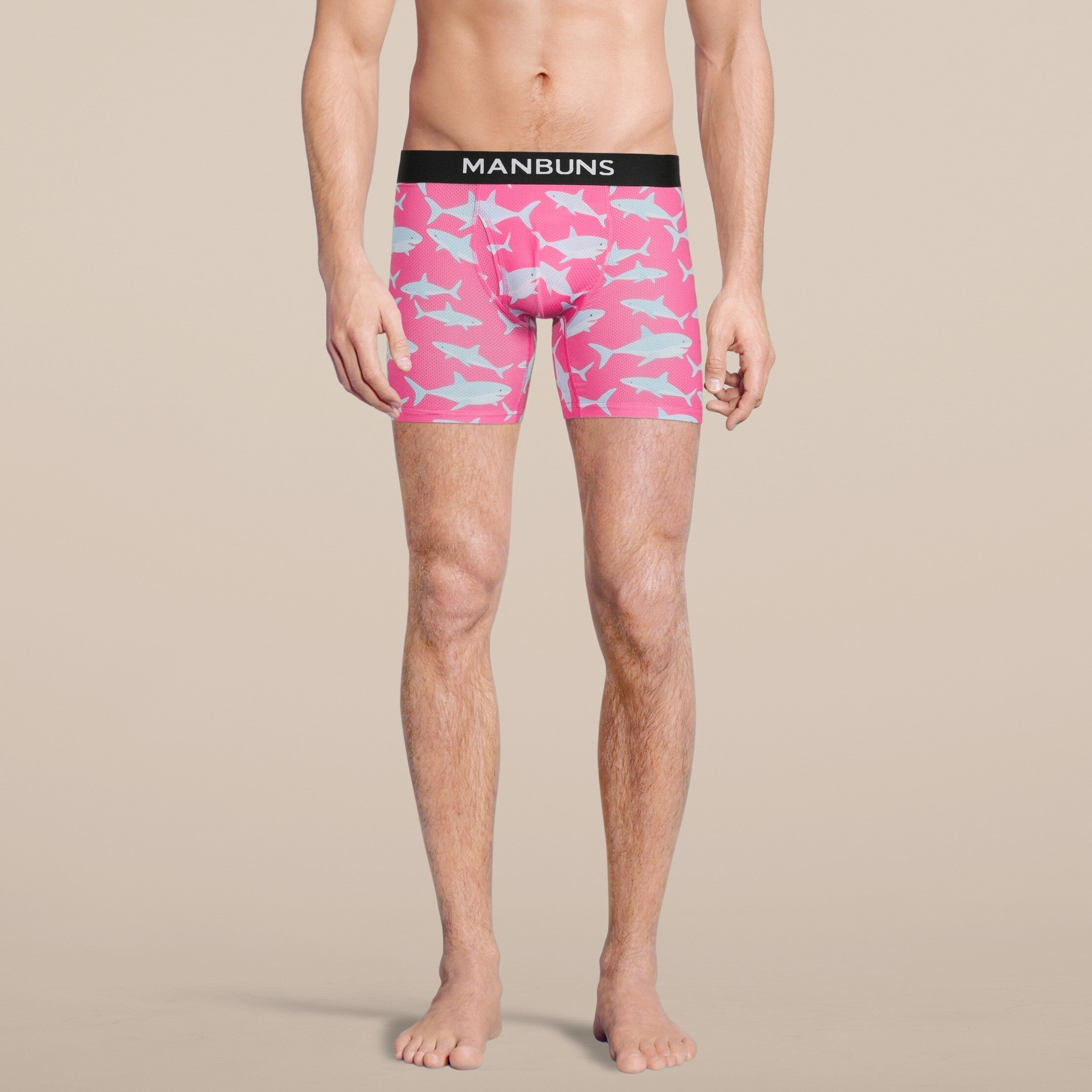 Men's Baby Shark Boxer Brief Underwear featuring a playful shark design, made from breathable mesh material for comfort and performance.