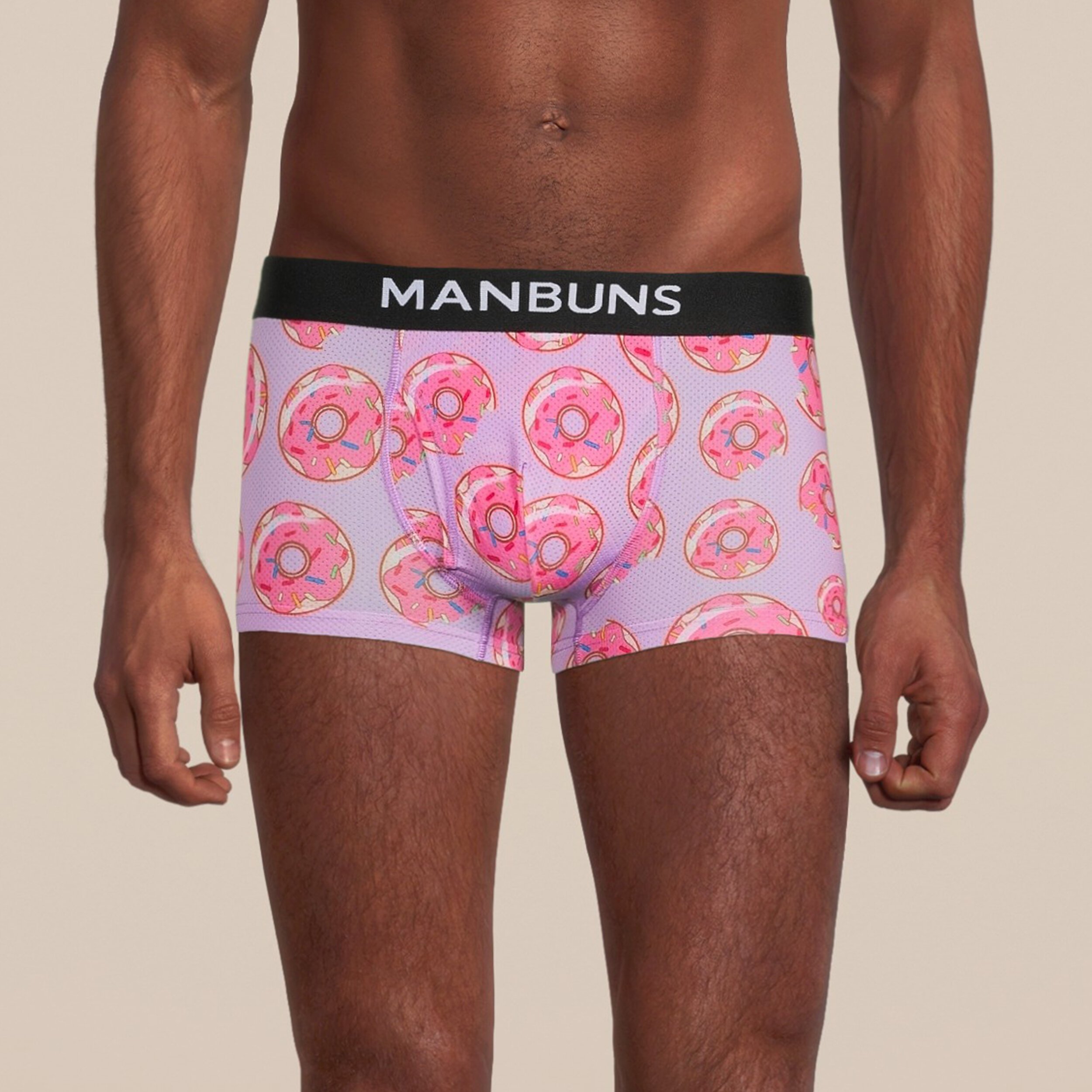 Men's Donut Boxer Trunk Underwear featuring a playful donut design, made from breathable mesh material for comfort and style.