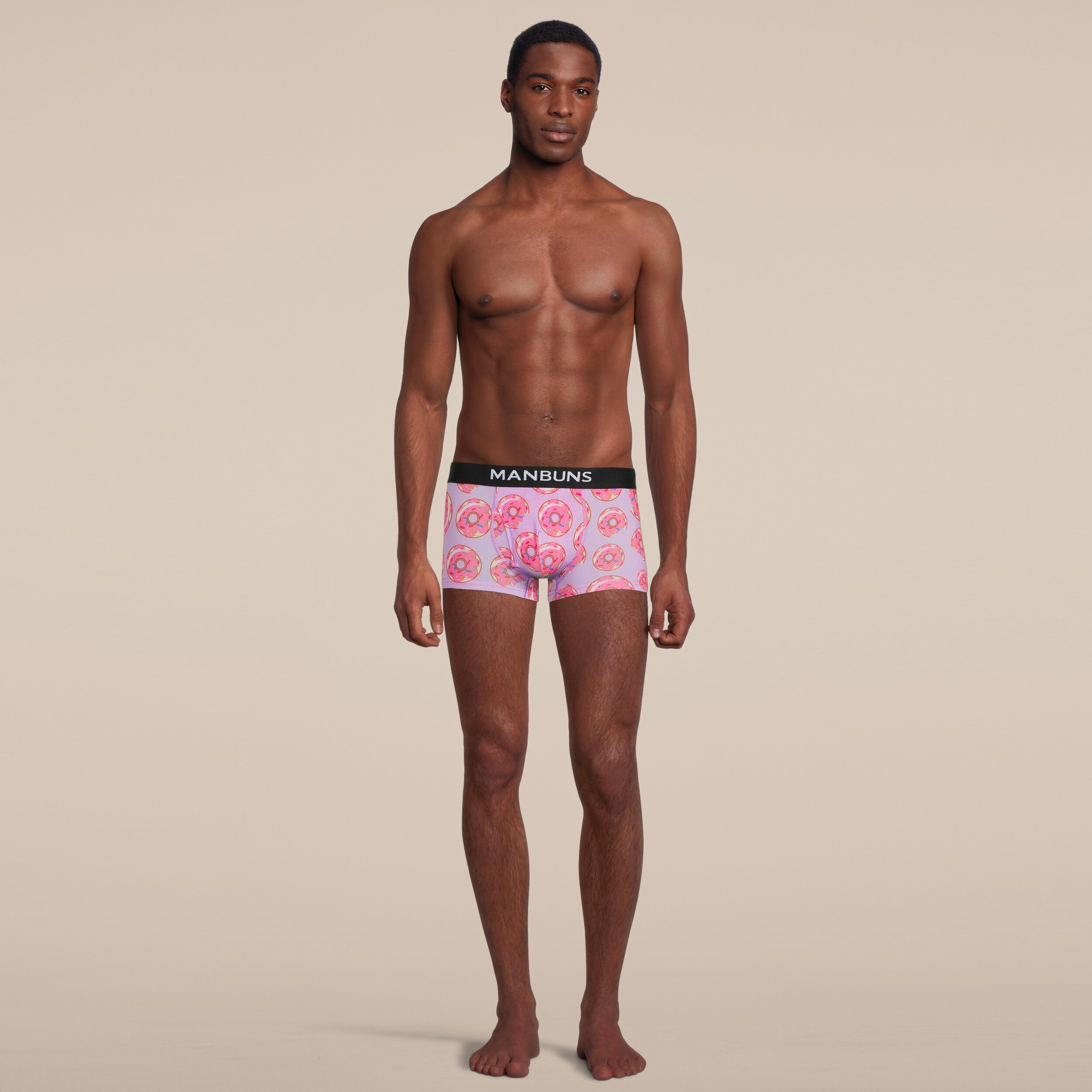 Men's Donut Boxer Trunk Underwear featuring a playful donut design, made from breathable mesh material for comfort and style.