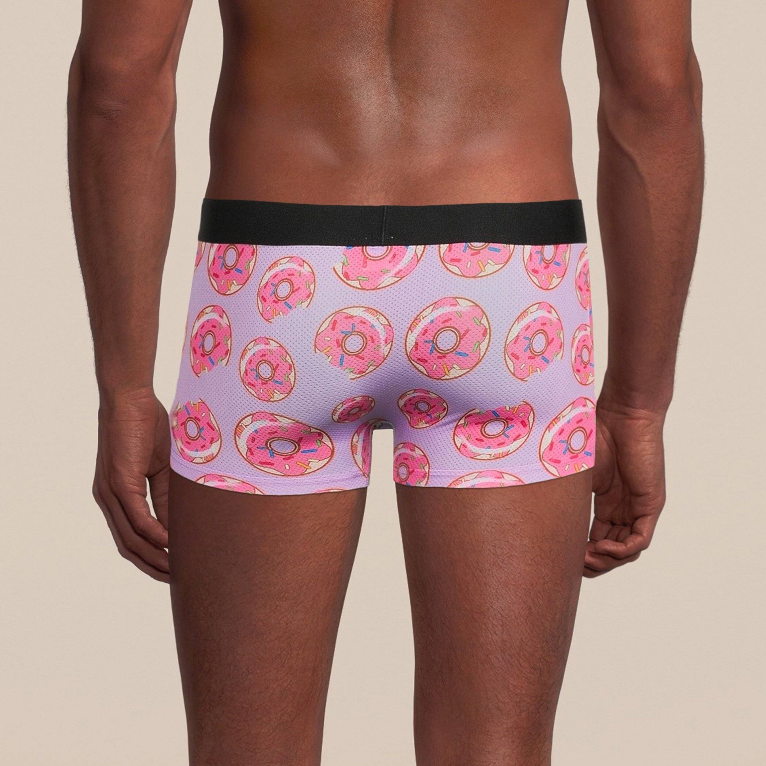 Men's Donut Boxer Trunk Underwear featuring a playful donut design, made from breathable mesh material for comfort and style.