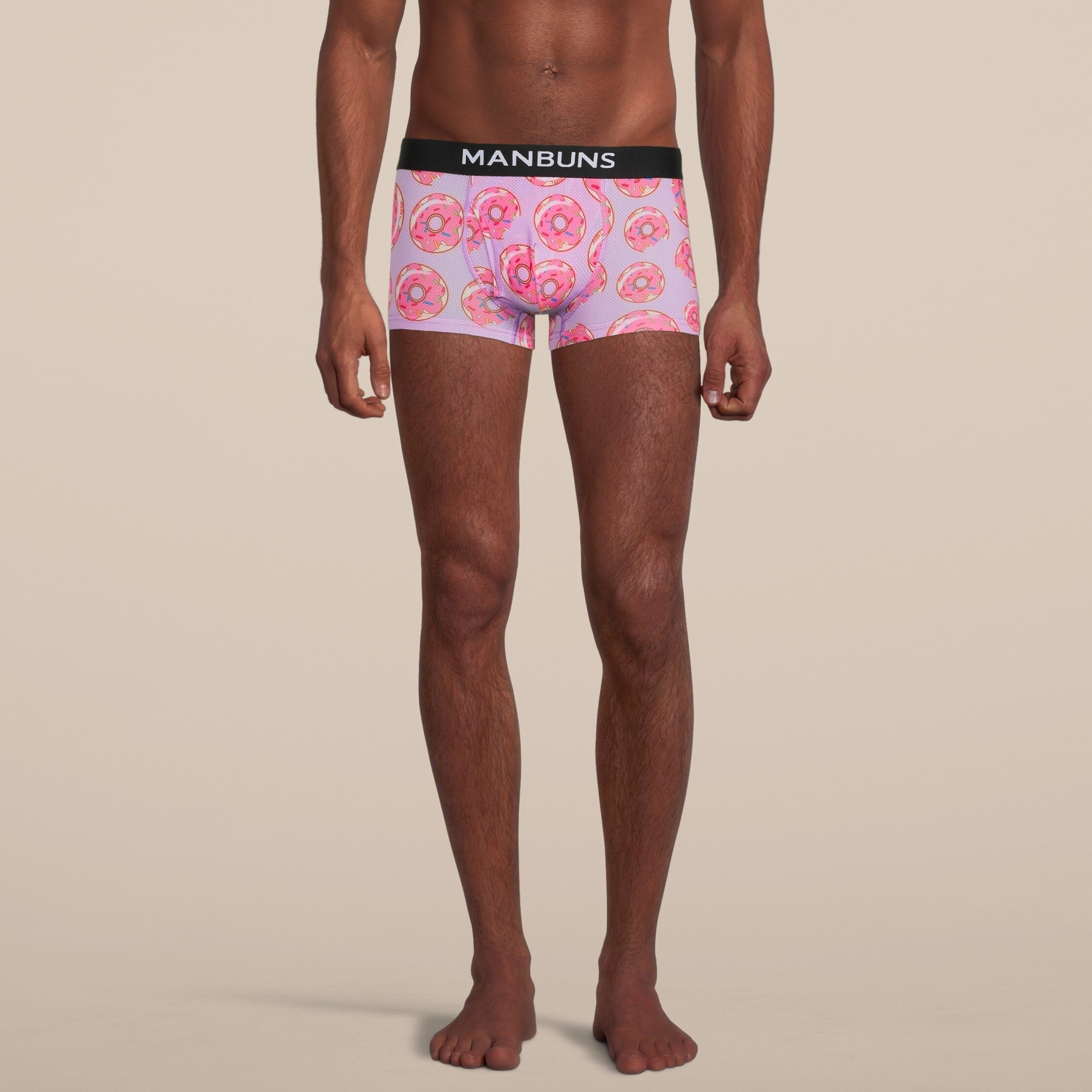 Men's Donut Boxer Trunk Underwear featuring a playful donut design, made from breathable mesh material for comfort and style.