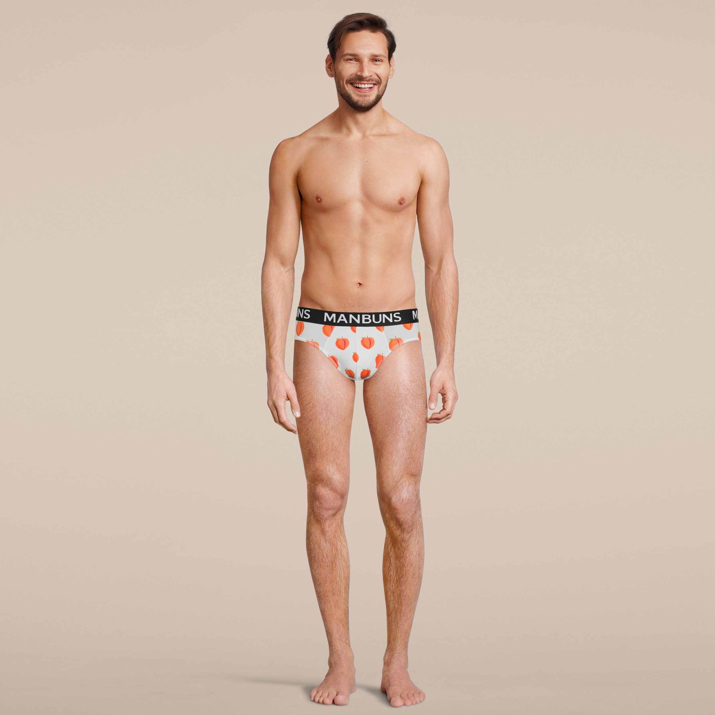 Men's Peach Brief Underwear made from breathable mesh fabric, featuring a slim fit design and vibrant peach color, perfect for workouts and casual wear.