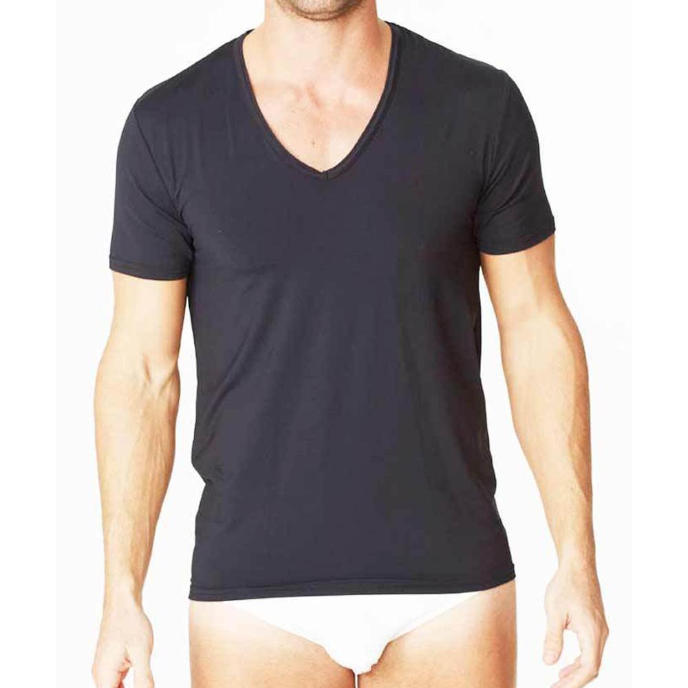 Parker & Max PMFP-TDVN1 Micro Luxe Deep V-Neck T-Shirt in classic black, showcasing its stylish design and soft fabric.