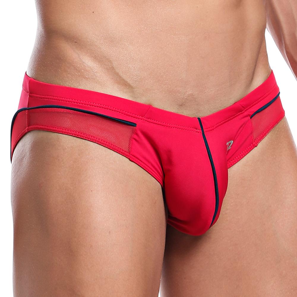 Pistol Pete PPJ014 Line Bikini in red and black, showcasing the stylish design and elastic waistband.