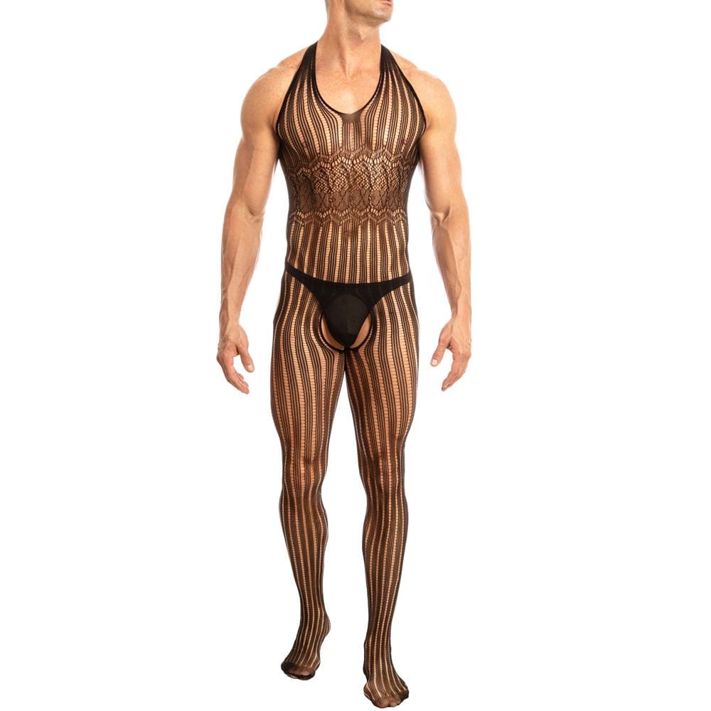 Secret Male SMC002 Bodystocking in black, showcasing its stylish design and net fabric.