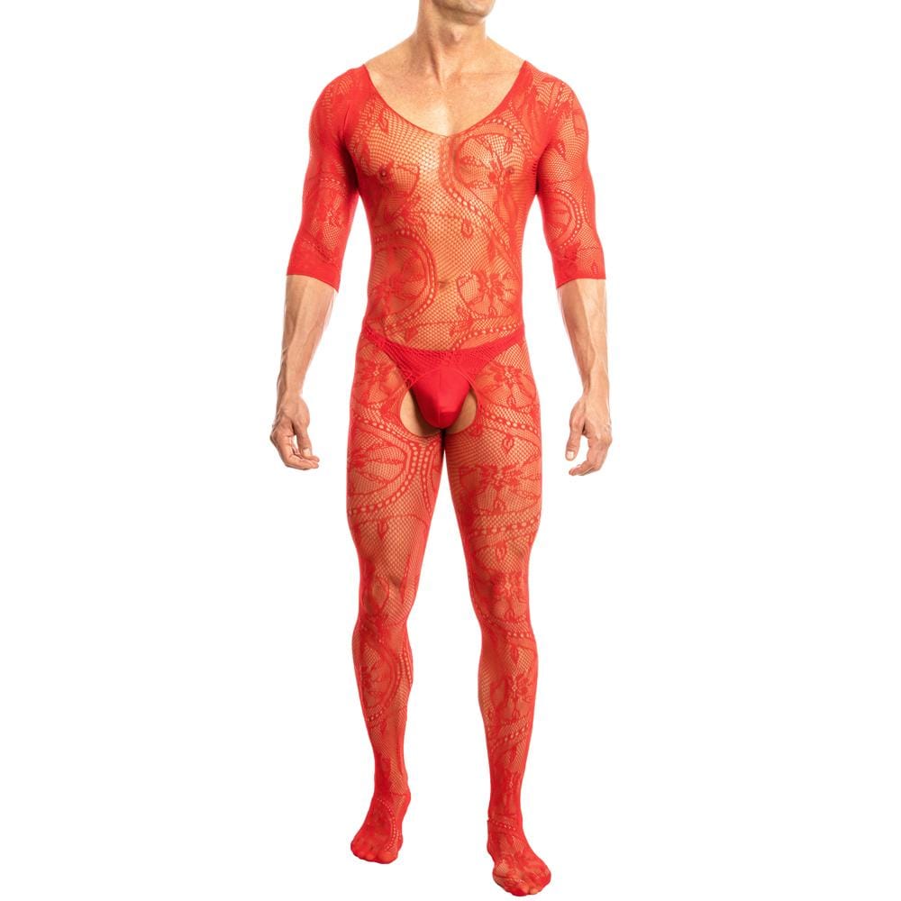 Secret Male SMC004 Bodystocking featuring a seductive lace design, full coverage, and sexy cutouts, perfect for showcasing muscular physique.