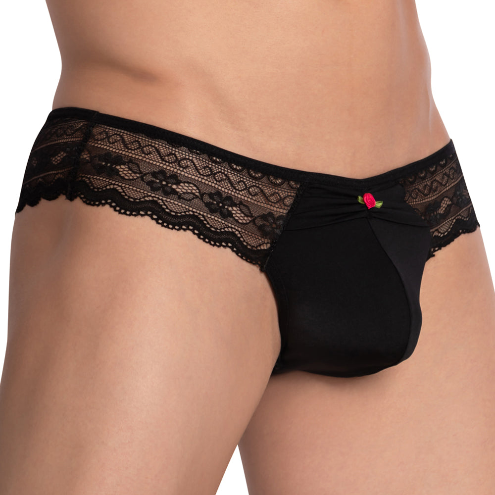 Secret Male SMI064 Sissy Sheer Sides Bikini featuring sheer sides and floral design, perfect for men's stylish underwear.