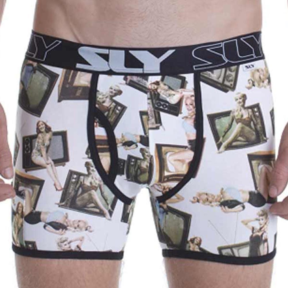 SLY Pinups Work Boxer Brief featuring a funky pin-up print and comfortable low rise design, ideal for everyday wear.