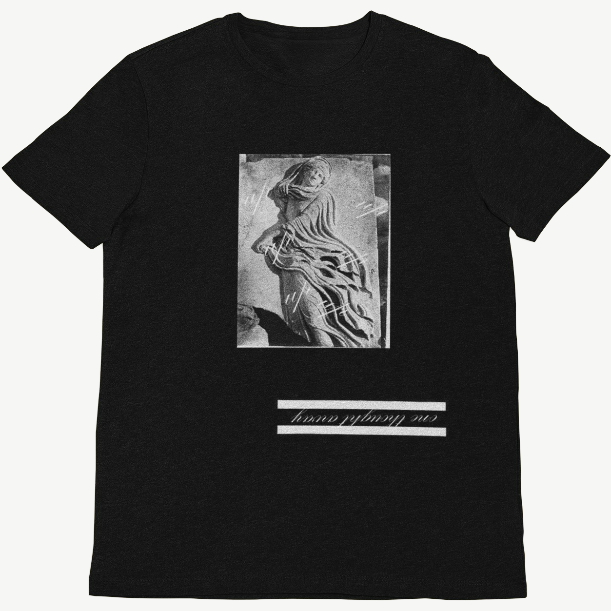 Black t-shirt with classical sculpture.