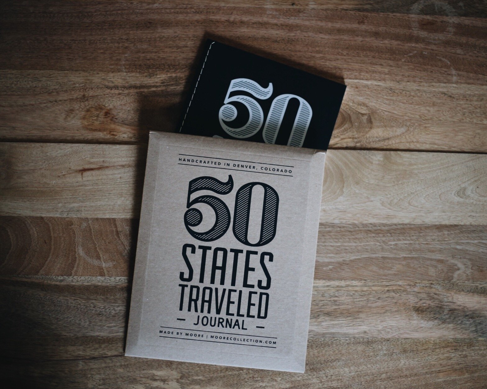 Handmade 50 States Traveled journal with protective packaging, designed for documenting travel memories across all 50 states.