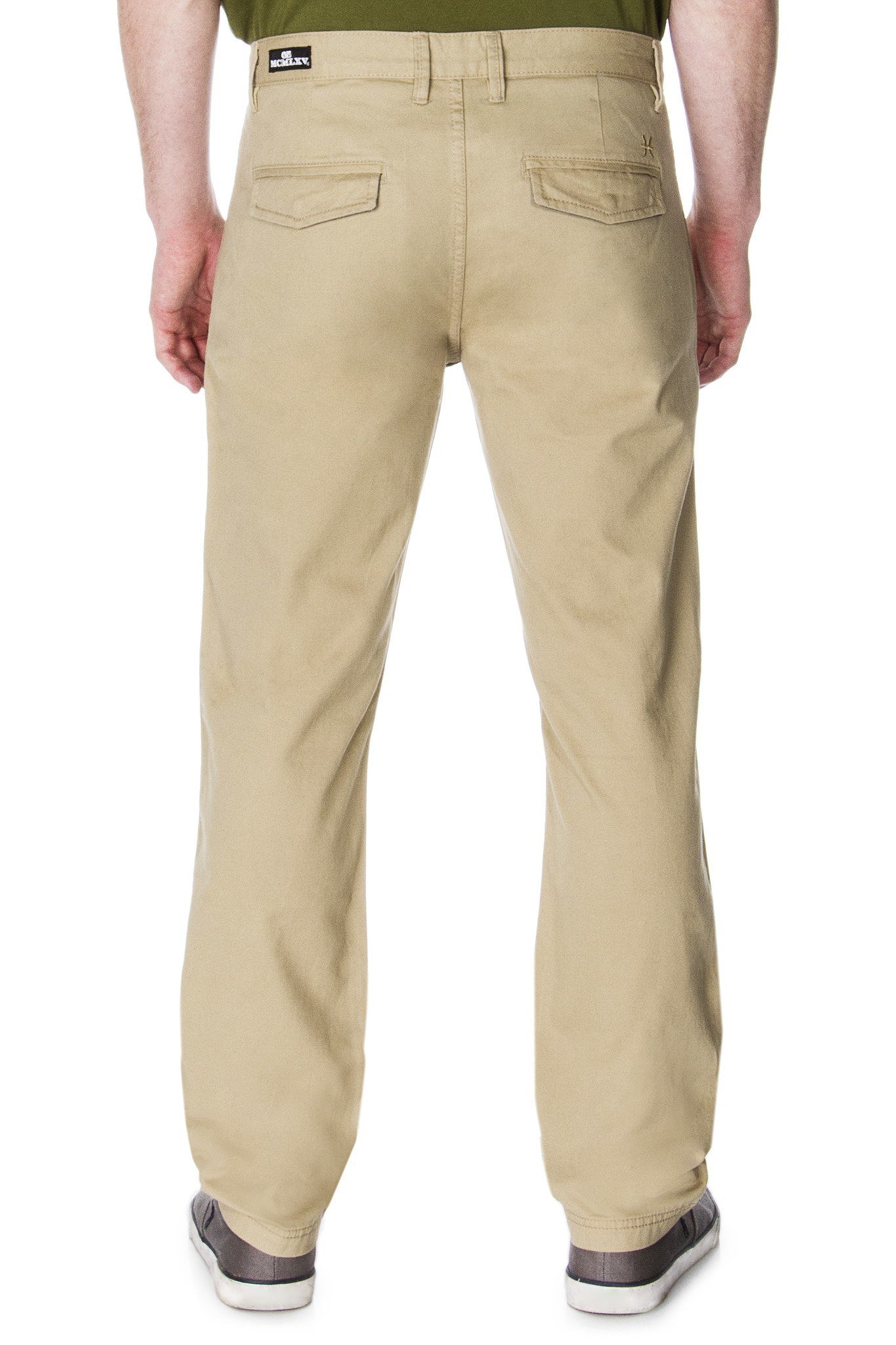 Technical drawing of the 65 MCMLXV Men's Khaki Chino Pant showcasing design details and features.